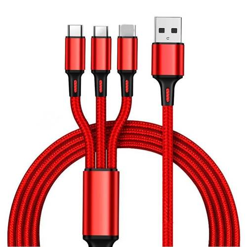UC08-1.2M-3In1-Red | 3in1 cable | USB - Micro USB, iPhone Lightning, Type-C