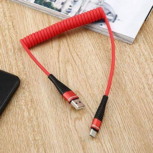 AM32 | C tipo 1M | Spiralinis USB laidas telefono įkrovimui | Greitas įkrovimas 3.0 2.4A