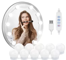 HZJ-V10 | Lampki na lustro toaletki, do makijażu | 10 sztuk, 3 barwy świecenia, regulacja jasności, kabel USB 2m