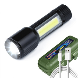 TL-502 | Mała aluminiowa latarka taktyczna LED XPE Q5 CREE + COB | funkcja zoom, wbudowany akumulator, kabel micro USB, futerał | 800lm, 3 tryby świecenia