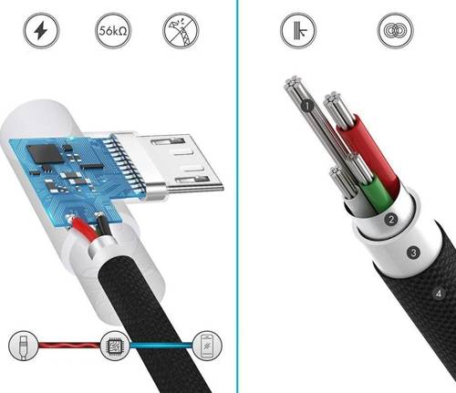 AM30 | Micro-USB 2M | Kątowy kabel USB do ładowania telefonu | Quick Charge 3.0 2.4A