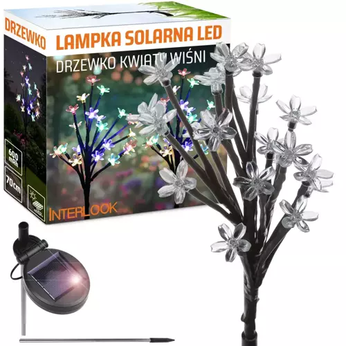 FLD-07-C | Kwiatek solarny | Ogrodowa lampa solarna LED Drzewko z kwiatkami | 70 cm, 600 mAh