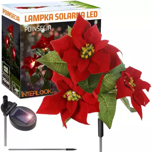 FLD-22-RED | Kwiatek solarny | Ogrodowa lampa solarna LED Gwiazda Betlejemska | 70 cm, 600 mAh