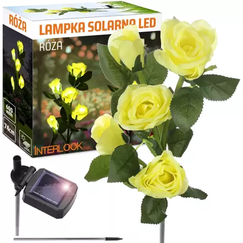 FLD-35-YELLOW | Kwiatek solarny | Ogrodowa lampa solarna LED Róże żółte | 74 cm, 600 mAh