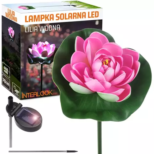 FLD-39-PINK | Kwiatek solarny | Ogrodowa lampa solarna LED Lilia wodna, Lotos | 70 cm, 600 mAh