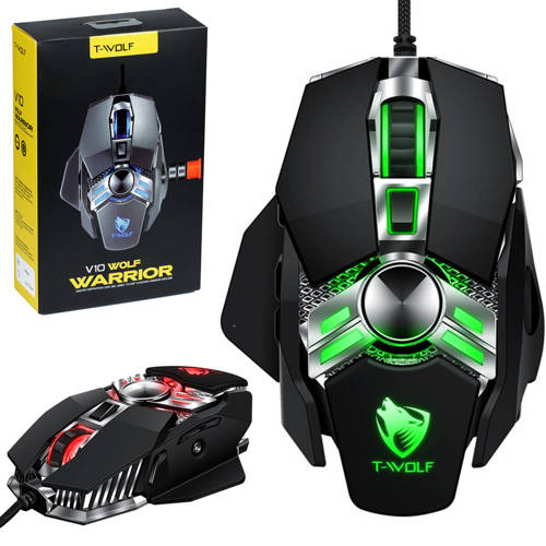 V10 | Gamingowa myszka komputerowa, przewodowa, optyczna, USB | Podświetlenie LED RGB | 6400DPI, 7 przycisków, ciężarki