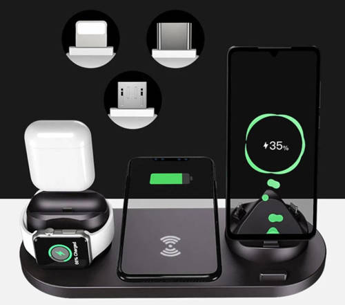 WD-01 | Stacja dokująca QI do Apple iPhone Airpods Watch | ładowarka bezprzewodowa 15W | 3 wtyczki - USB-C / Lightning / Micro USB